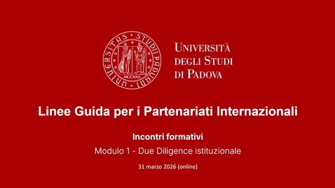 Thumbnail for Linee Guida per i Partenariati Internazionali | Sessione formativa - Modulo 1: Due Diligence istituzionale - 31 marzo 2026