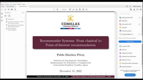 Miniatura para la entrada SEMINAR “Recommender Systems: From classical to Point-of-Interest recommendation” by Pablo Sánchez Pérez. 15/12/22