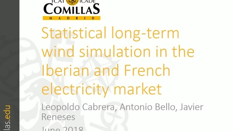 Miniatura para la entrada Presentación de Trabajo de Investigación  Leopoldo Cabrera 06/06/2018: Statistical long-term wind simulation in the Iberian and French Electricity System
