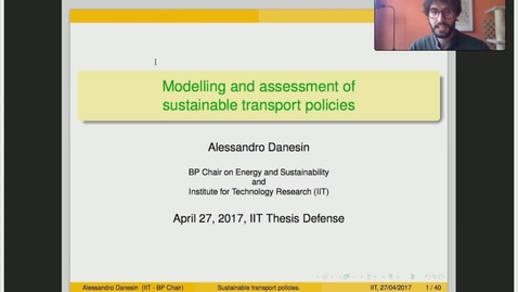 Miniatura para la entrada Presentación de tesis doctoral al IIT Alessandro Danesin 27/04/2017: Modelling and Assessment of Sustainability in Transport Policies