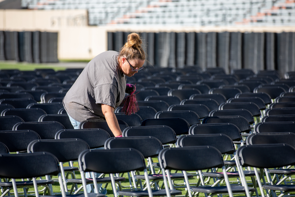 Facilities Operations preps for Spring Commencement
