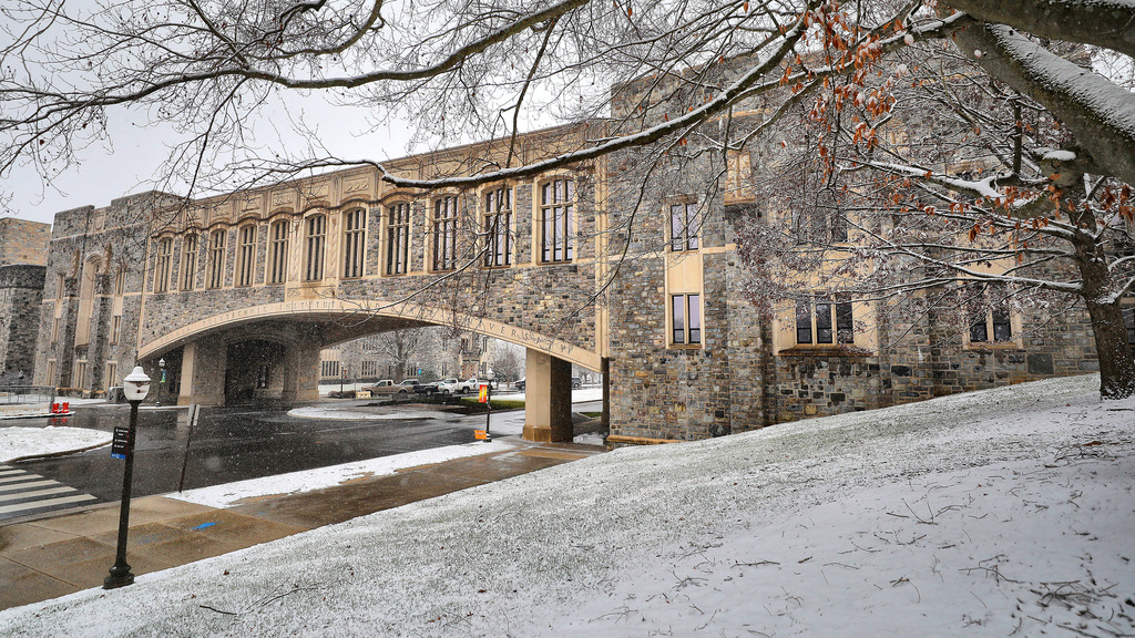 Snow adorns Blacksburg campus