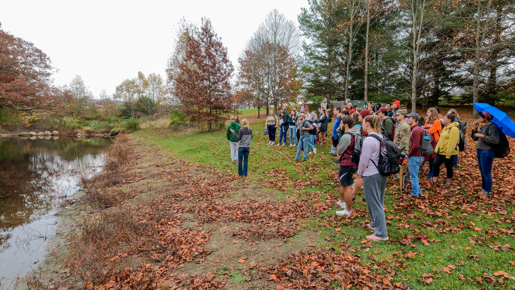 Civil engineering students tour stormwater facilities across campus