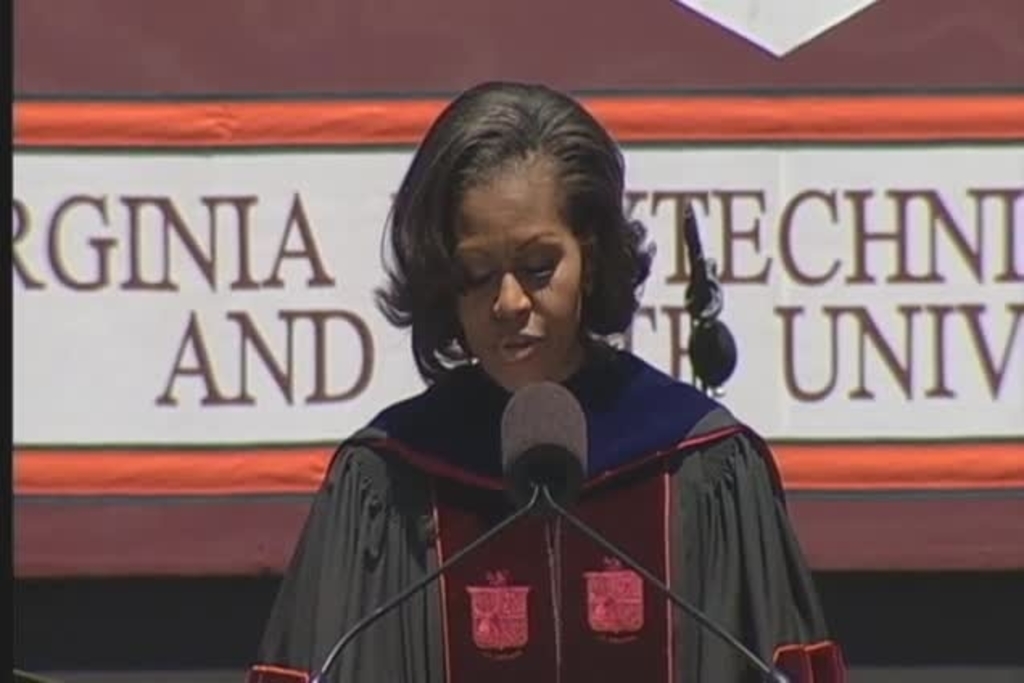 First Lady Michelle Obama speaks at the 2012 Virginia Tech Spring Graduate Commencement ceremony