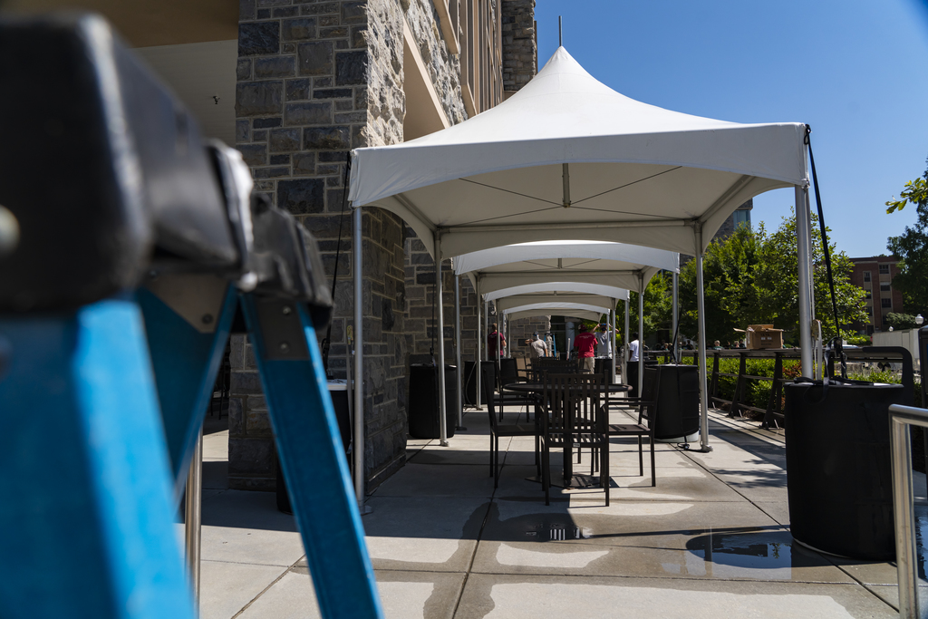 Installing tents to give Hokies more space on campus