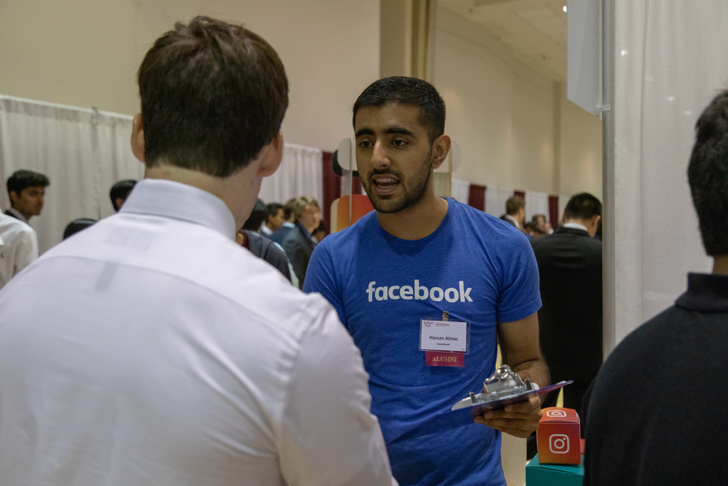 Computer science students attend career fair featuring employers like Amazon, Microsoft