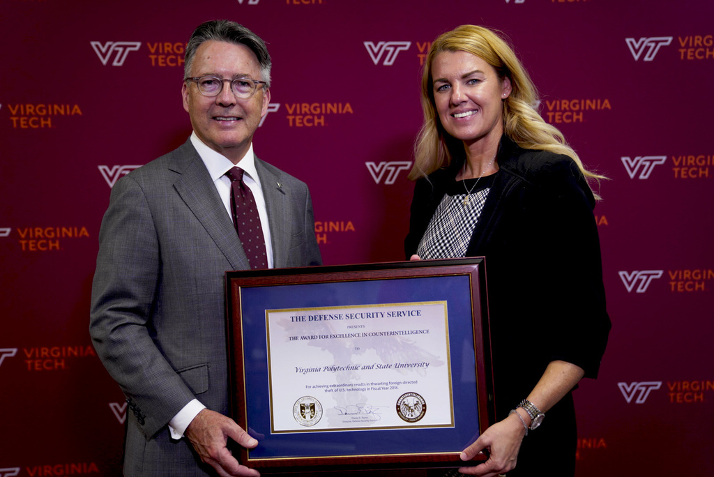 President Tim Sands remarks on Virginia Tech receiving award for Excellence in Counterintelligence