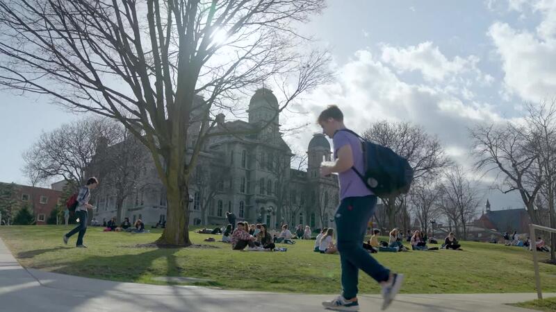 Syracuse university classroom with excited students.