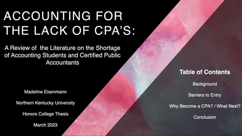 Thumbnail for entry Accounting for the lack of CPA’s: A Review of the Literature on the Shortage of Accounting Students and Certified Public Accountants
