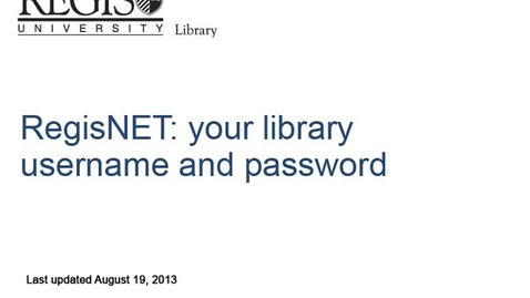 Thumbnail for Regis Library- RegisNET: Your library username and password