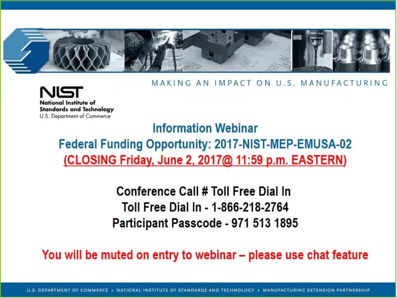 Embedding MEP in Manufacturing USA Institutes Pilot Projects Round 3 Informational Webinar 04-19-17