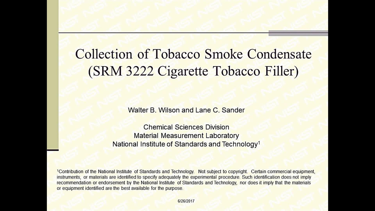 Collection of Tobacco Smoke Condensate (SRM 3222 Cigarette Tobacco Filler)