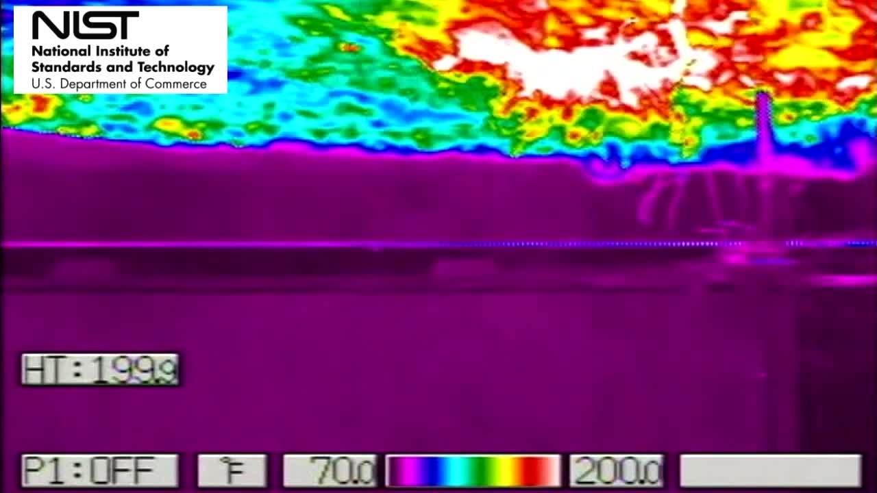 Test 9: Dispersion and Burning Behavior of Hydrogen Released in a Full-Scale Residential Garage in the Presence and Absence of Conventional Automobiles (View near ignition location and garage ceiling from IR camera view 2)