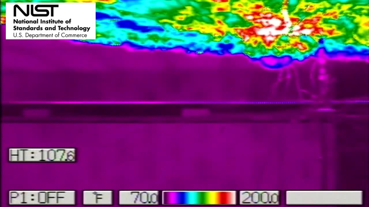 Test 9: Dispersion and Burning Behavior of Hydrogen Released in a Full-Scale Residential Garage in the Presence and Absence of Conventional Automobiles (View near ignition location and garage ceiling from IR camera view 3)