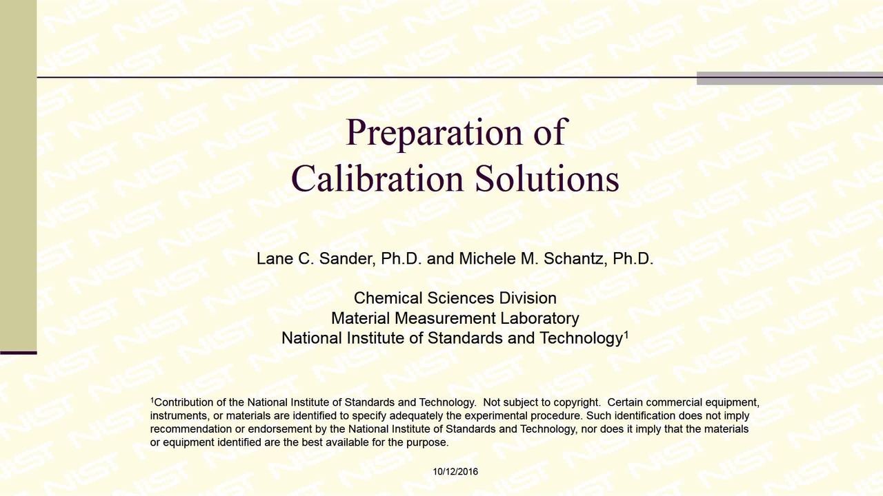 Preparation of Calibration Solutions