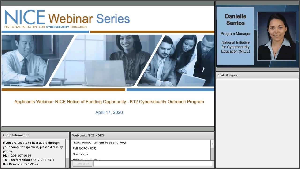 NICE Webinar:  Applicants Webinar -  NICE Notice of Funding Opportunity K12 Cybersecurity Outreach Program