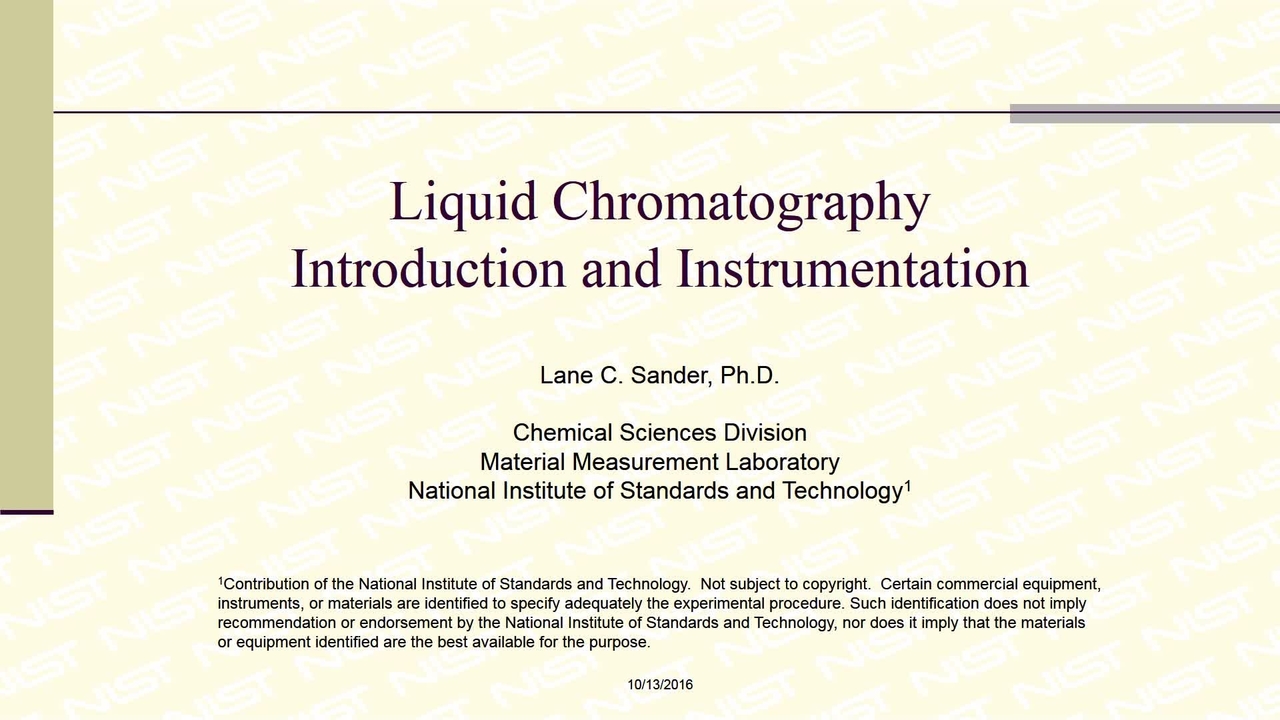 Liquid Chromatography:  Introduction and Instrumentation