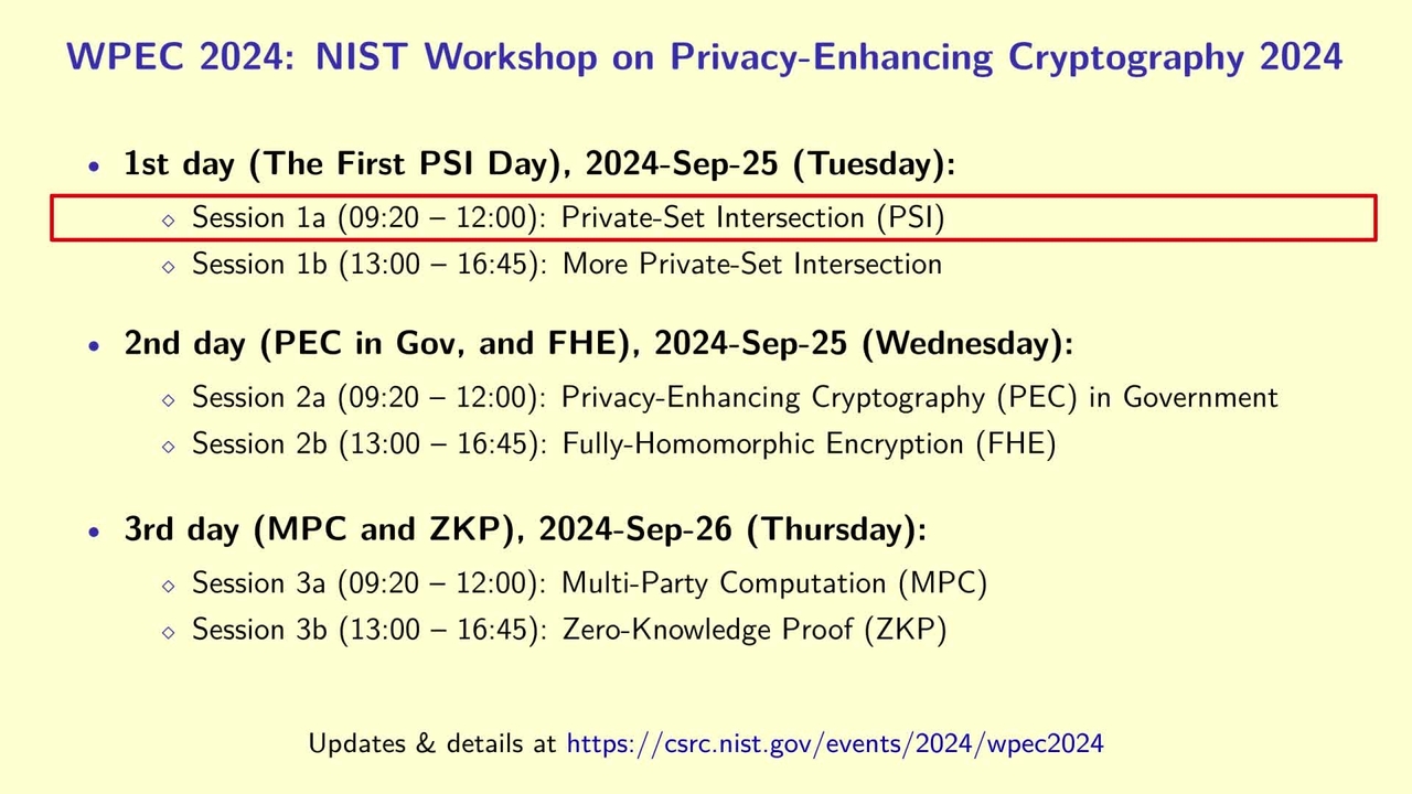 WPEC 2024 Session 1a: Private Set Intersection (PSI)