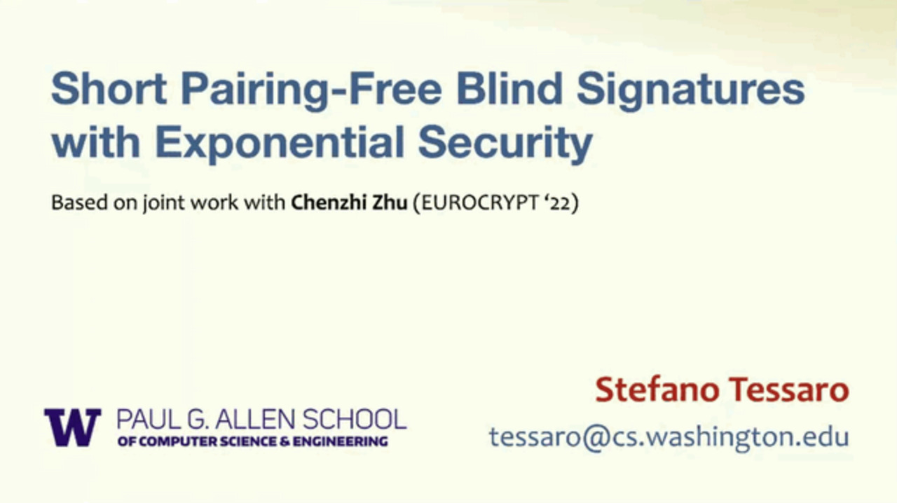 Crypto Reading Club 2023-01-11: Pairing-free Blind Signatures with Exponential Security