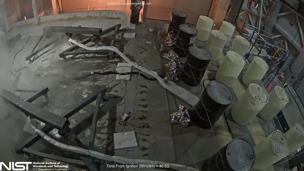Video 4:  Fire Resilience of a Steel-Concrete Composite Floor System: Full-Scale Experimental Evaluation for Influence of Slab Reinforcement and Unprotected Secondary Beam (Test #3) - Top of West Side Slab View