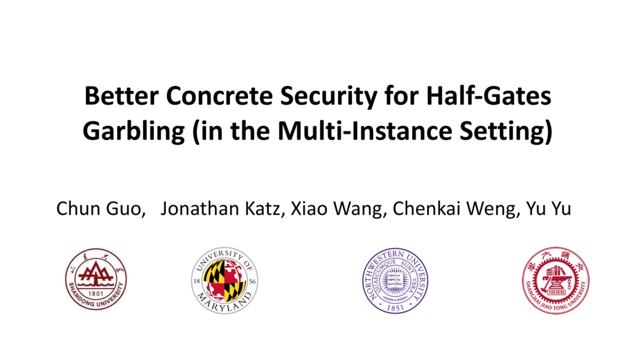 MPTS 2020 Brief 2c1: Better Concrete Security for Half-Gates Garbling (in the Multi-Instance Setting)