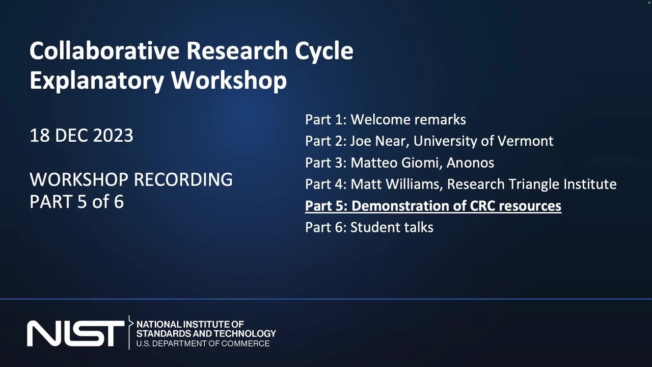 Collaborative Research Cycle Workshop - Demonstration of CRC Resources