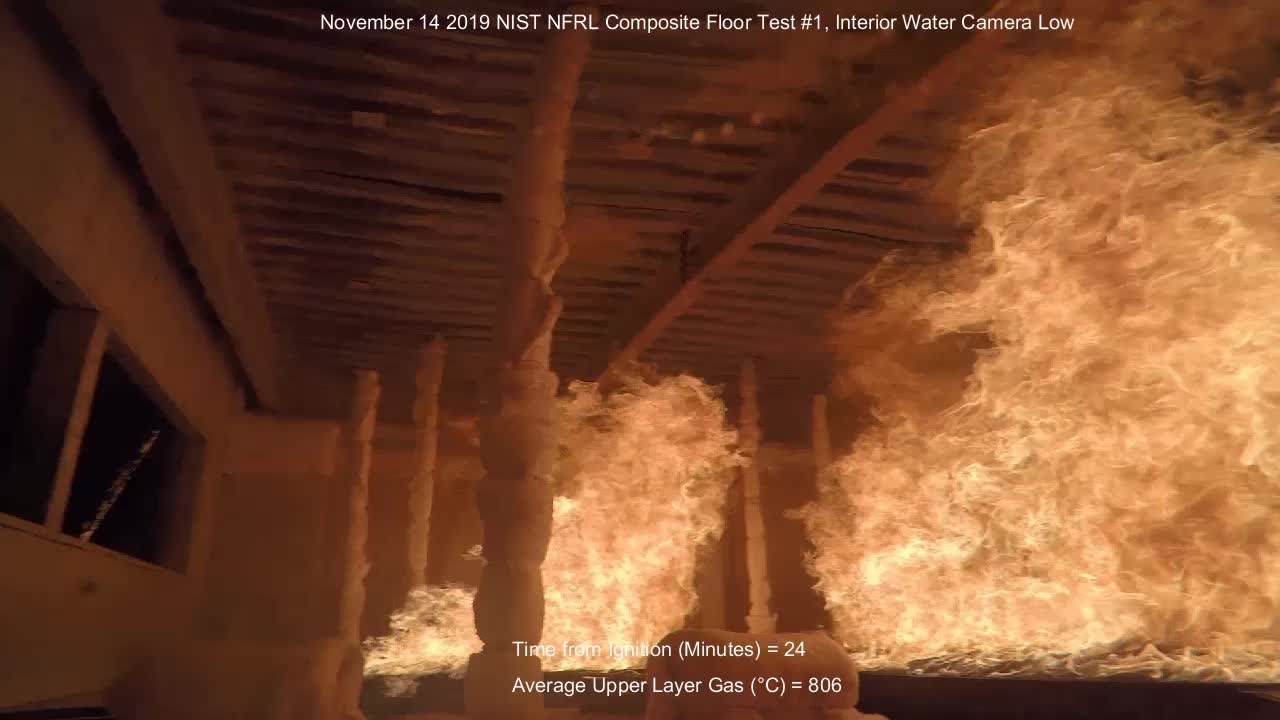 Fire Resilience of a Full-Scale Steel-Concrete Composite Floor System with 2-Hour Fire-Resistance Designed using U.S. Prescriptive Approach - Interior Water Camera