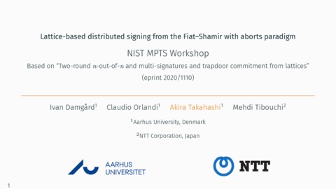 MPTS 2020 Brief 1c2: Lattice-based Distributed Signing Protocols from the Fiat-Shamir with Aborts Paradigm
