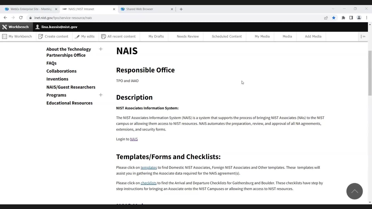 NIST Associates Information System (NAIS) Training