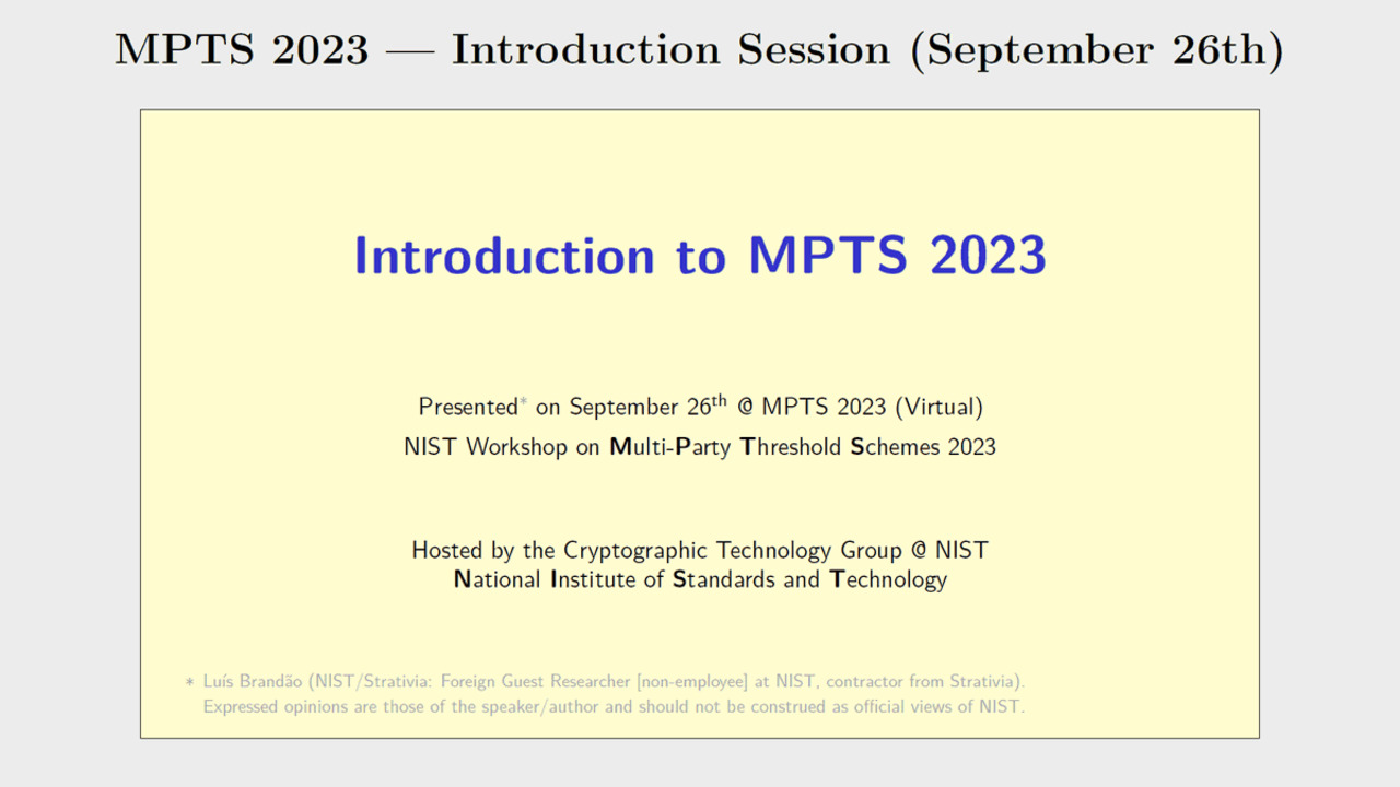 MPTS 2023 — Intro Session: Welcome and Introduction