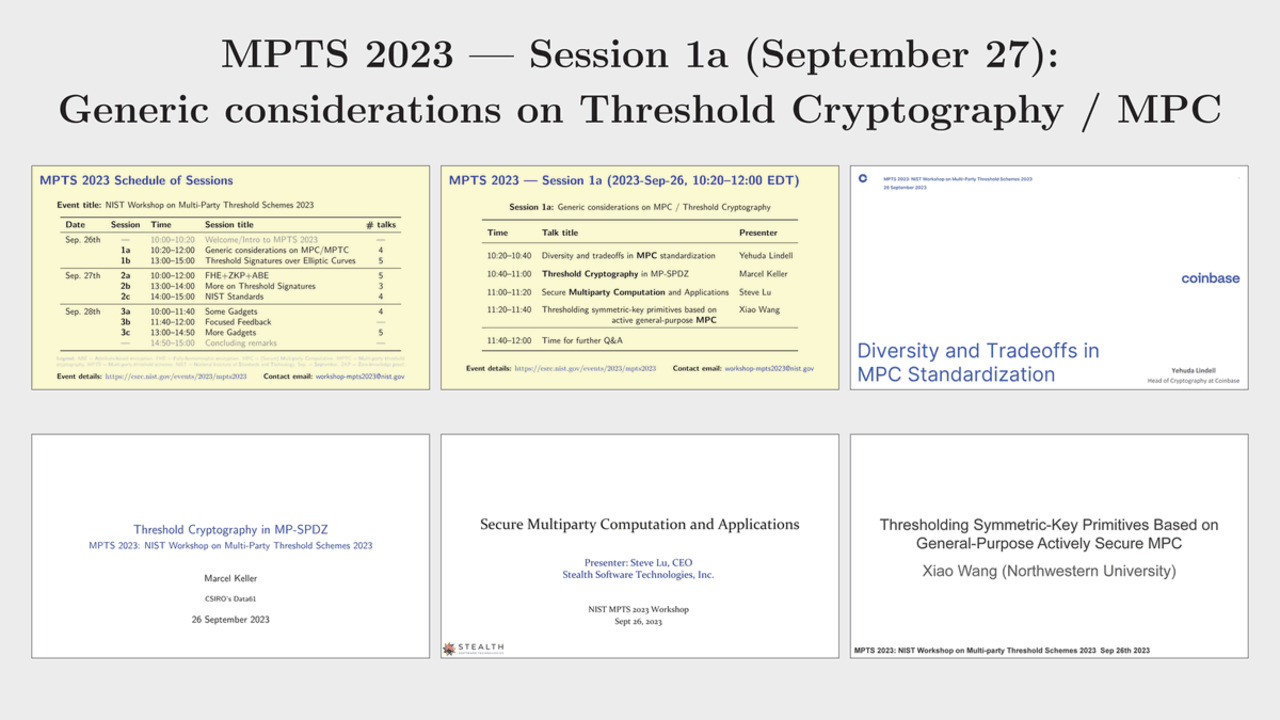 MPTS 2023 — Session 1a: Generic considerations on threshold cryptography / MPC