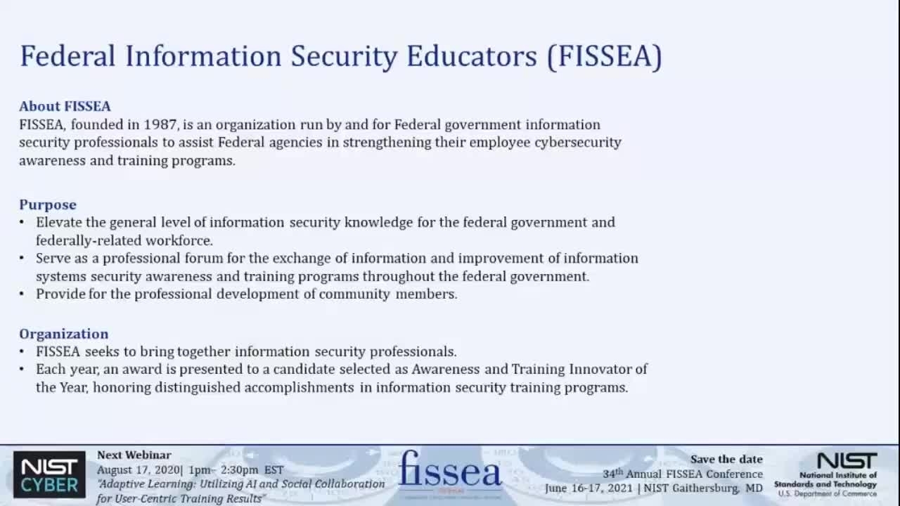 FISSEA Summer Series Presents: July Webinar – “Preparing for Cyber Security Awareness Month"