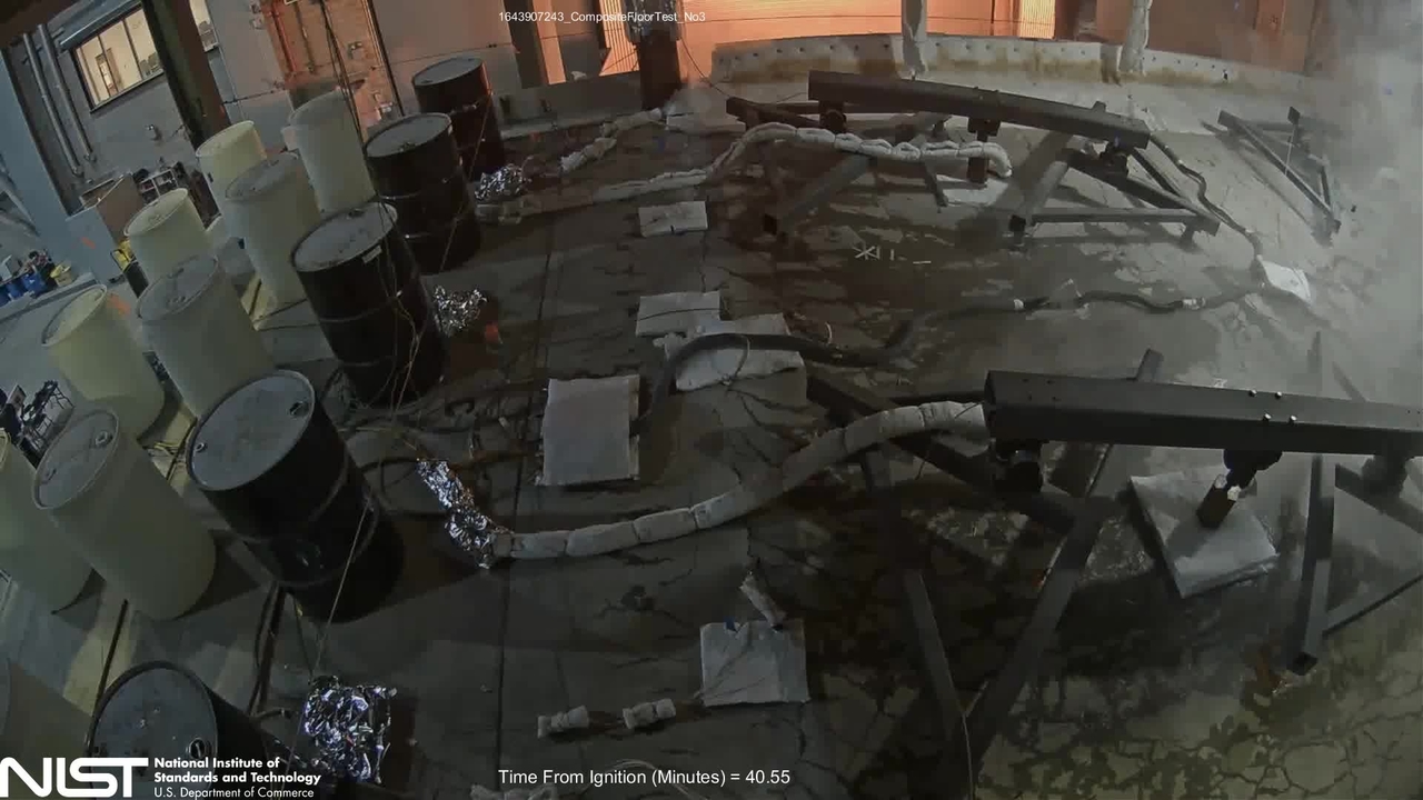 Video 3:  Fire Resilience of a Steel-Concrete Composite Floor System: Full-Scale Experimental Evaluation for Influence of Slab Reinforcement and Unprotected Secondary Beam (Test #3) - Top of East Side Slab View