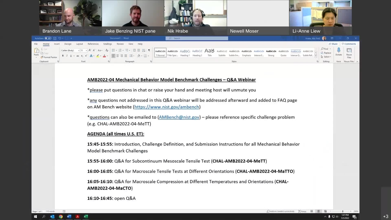 AMB2022-04 Mechanical Behavior Model Benchmark Challenges – Q&A Webinar-20220505