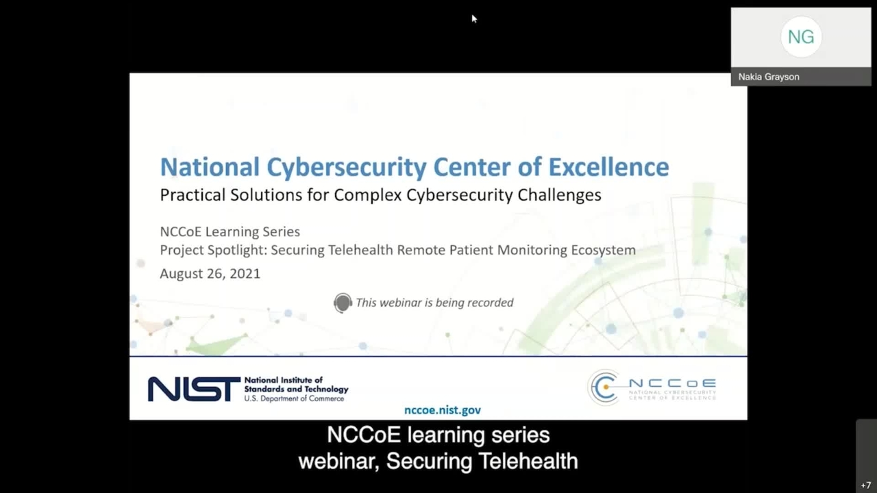 NCCoE Learning Series Webinar Project Spotlight: Securing Telehealth Remote Patient Monitoring Ecosystem