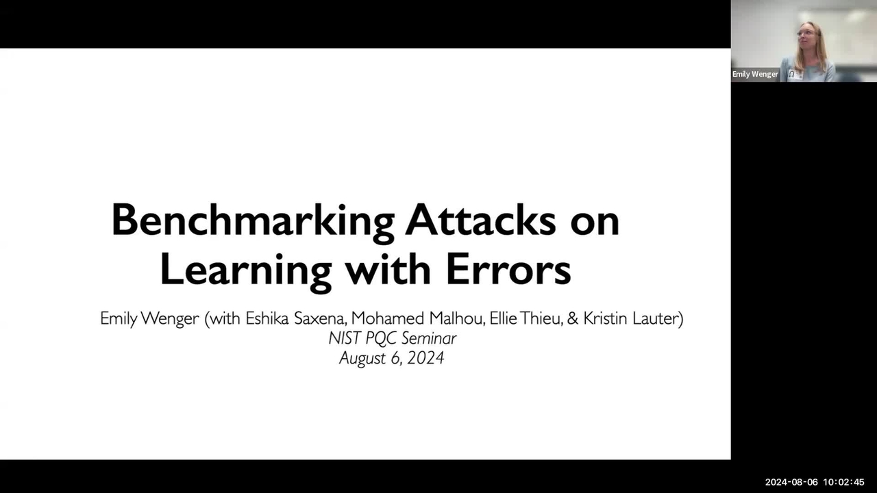 NIST PQC Seminar 17: Benchmarking LWE Attacks