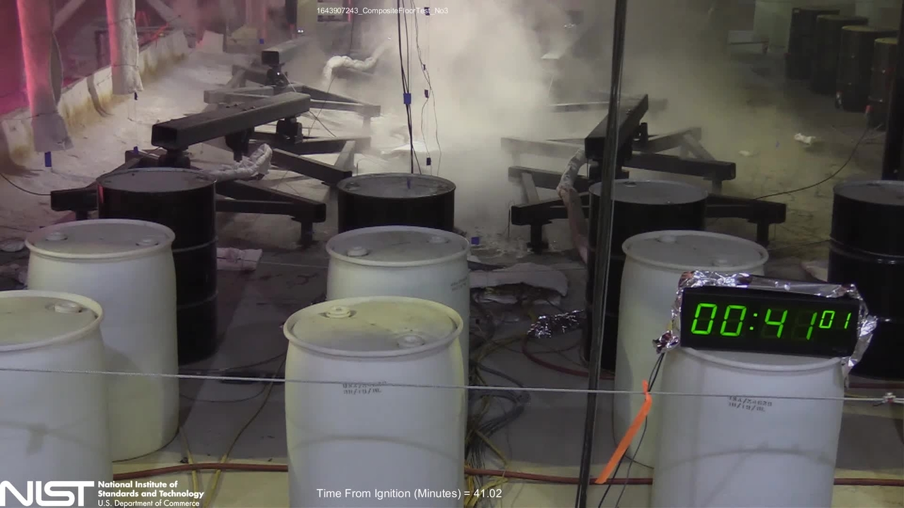 Video 5:  Fire Resilience of a Steel-Concrete Composite Floor System: Full-Scale Experimental Evaluation for Influence of Slab Reinforcement and Unprotected Secondary Beam (Test #3) - Top of Slab East View