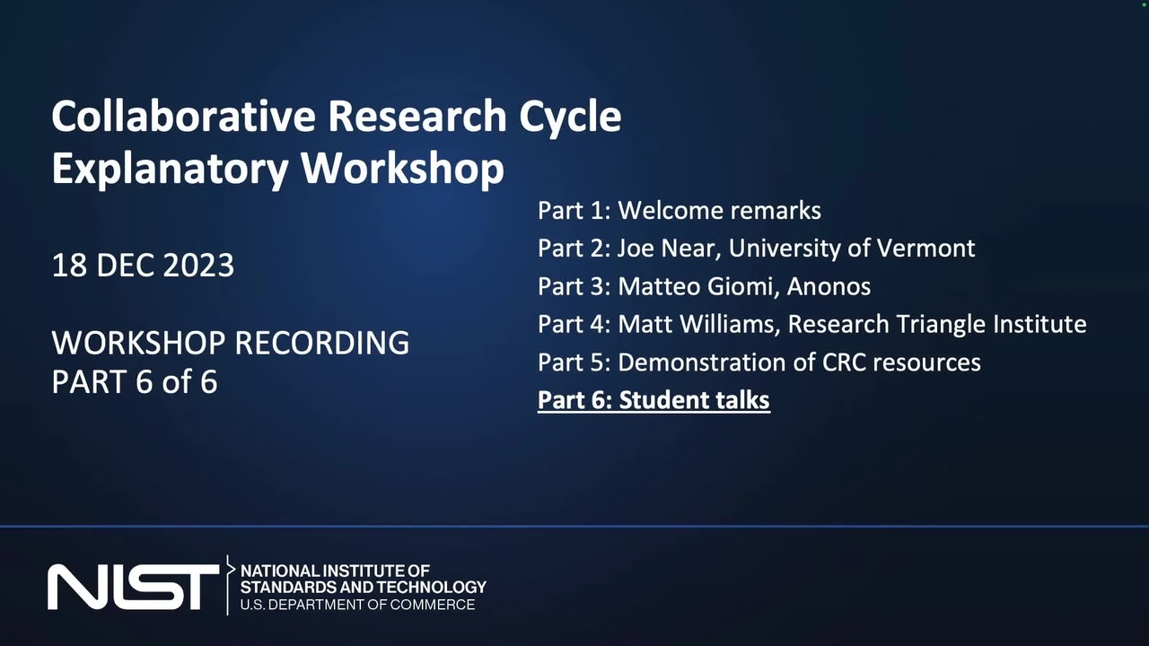 Collaborative Research Cycle Workshop - Student Talks