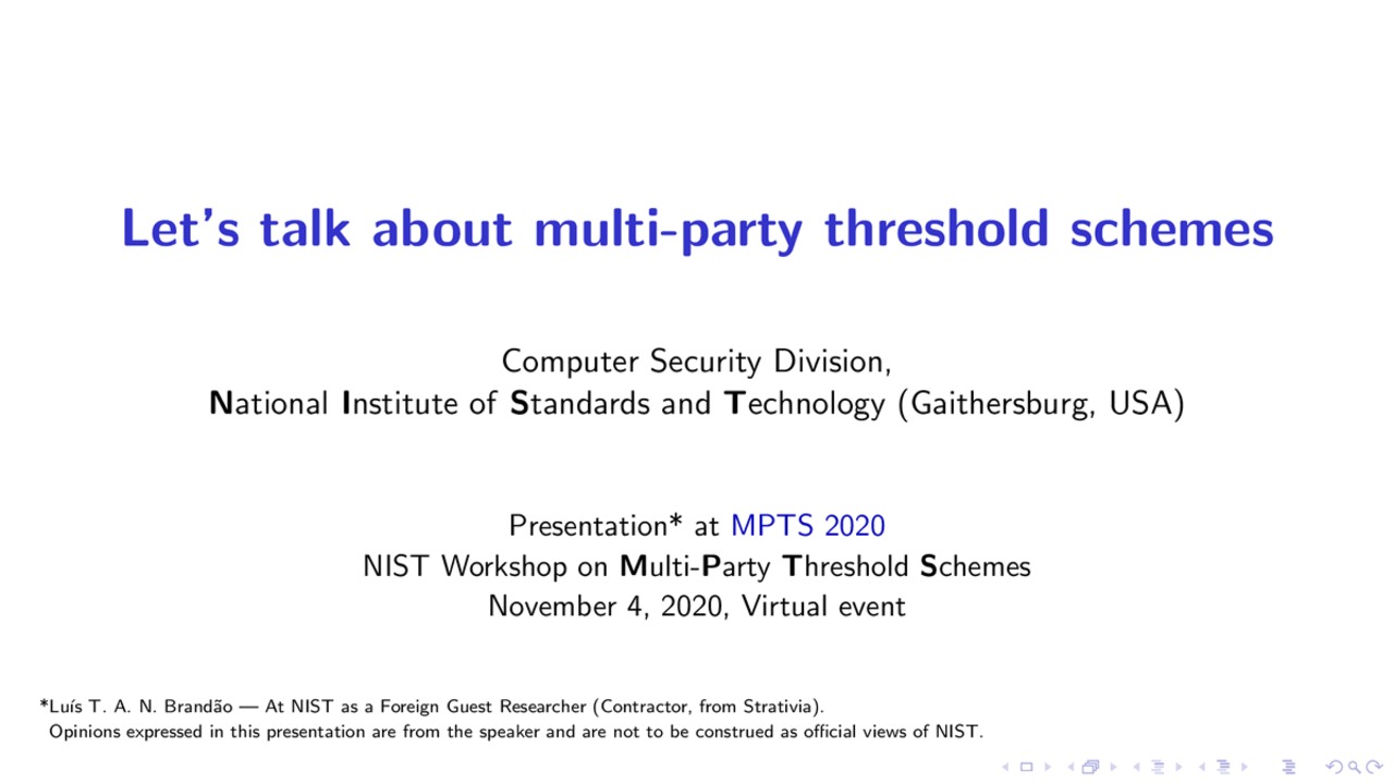 MPTS 2020 Talk 1a1: Let’s talk about multi-party threshold schemes