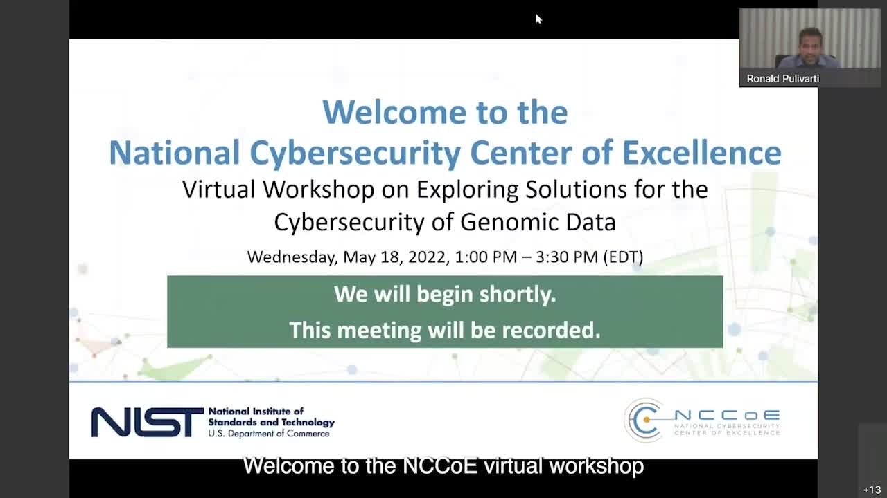 NCCOE Webinar: Exploring Solutions for the Cybersecurity of Genomic Data  - May 18, 2022