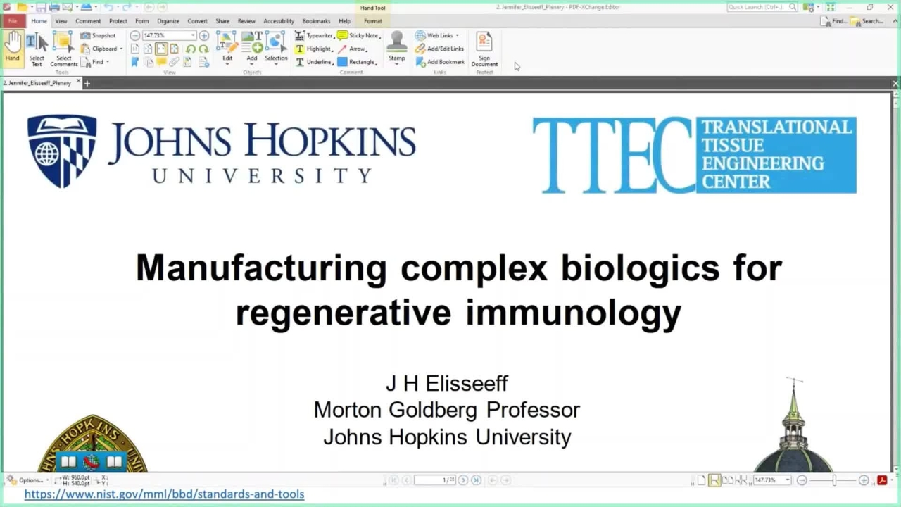 Plenary: Manufacturing complex biologics for regenerative medicine by Jennifer H. Elisseeff