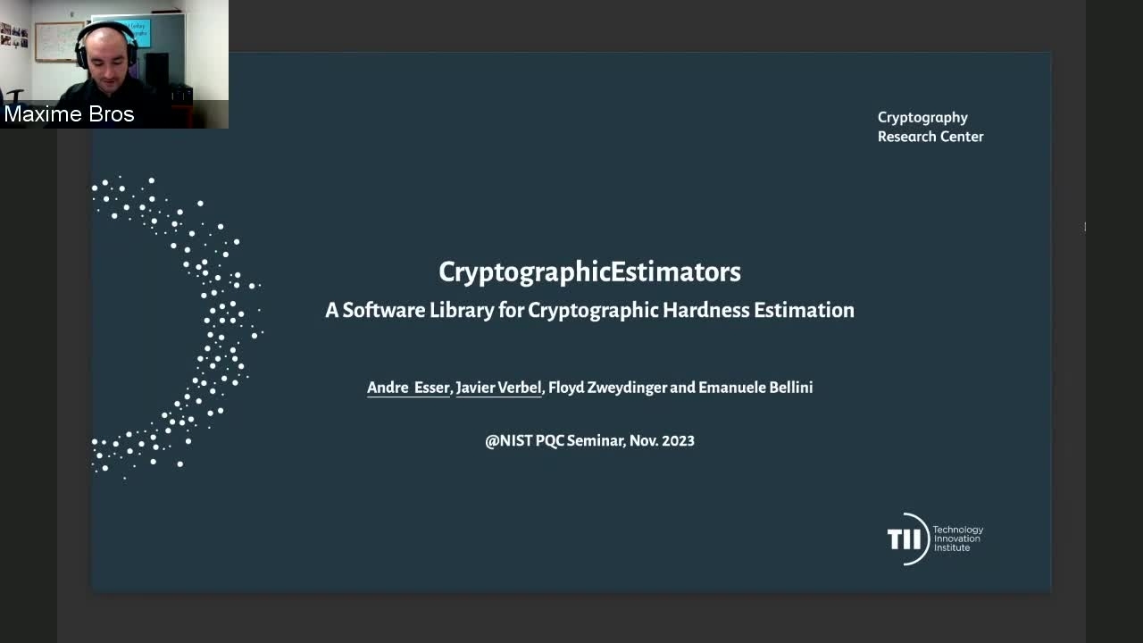 PQC Seminar: CryptographicEstimators – a Software Library for Cryptographic Hardness Estimation