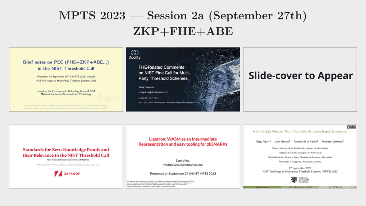 MPTS 2023 — Session 2a: FHE, ZKP, and ABE
