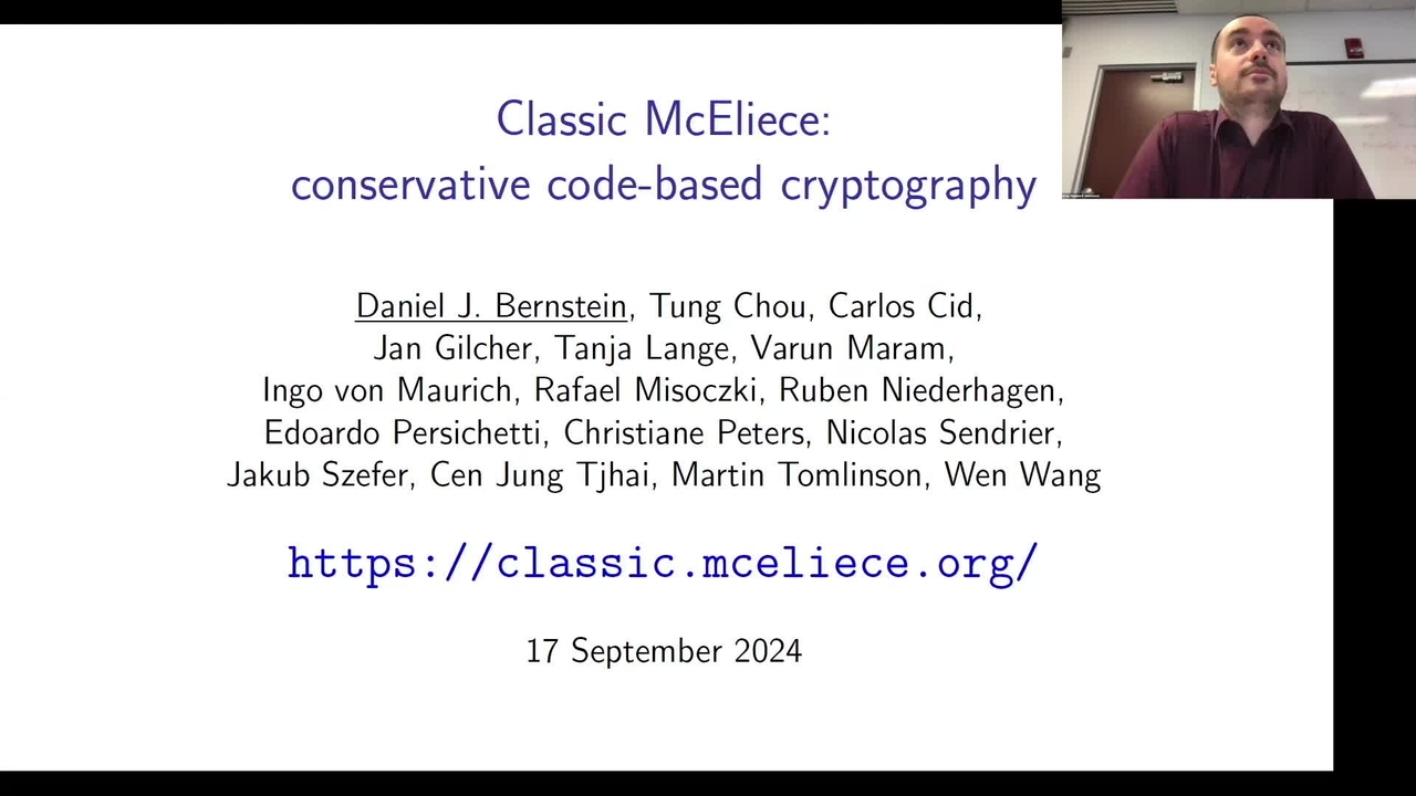 NIST PQC Seminar # 18: Classic McEliece: conservative code-based cryptography