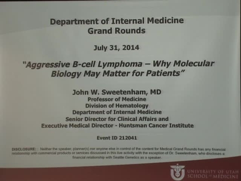 Grand Rounds: John W. Sweetenham, MD