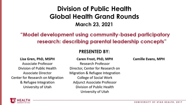 Grand Rounds: Lisa Gren, PhD, MSPH, Caren Frost, PhD, MPH, Camille Evans, MPH