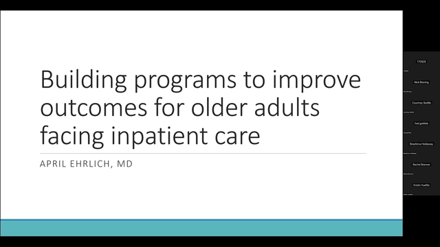 Grand Rounds: April Ehrlich, MD MHS Post-Doctoral Geriatric Research Fellow Johns Hopkins Bayview Medical Center 