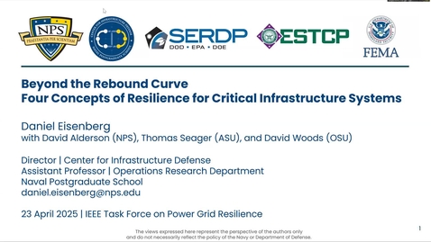 Thumbnail for Dr. Daniel Eisenberg - IEEE Task Force on Power System Resilience Metrics and Evaluation Methods