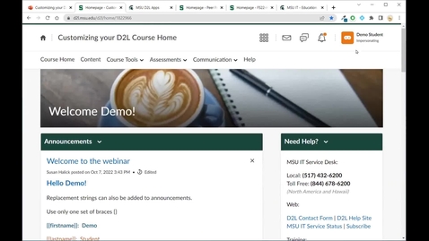 Thumbnail for entry Customizing your D2L Course Home (10-18-22)