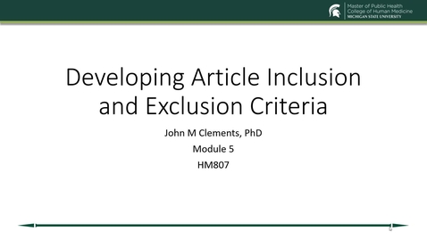 Thumbnail for entry US19 HM 807730 Clements - Mod 5 Inclusion and Exclusion Criteria